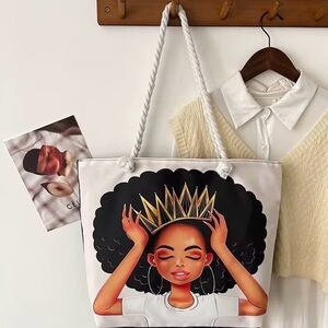 Stylish White Tote Bag with Artistic Design